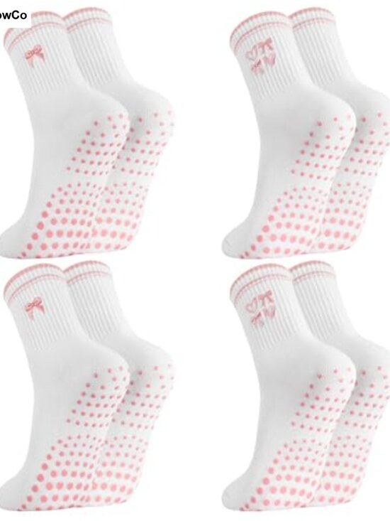 Other - 4 Pair Women's Cotton Pilates Socks with Silicone Grip, Non-Slip Yoga Socks